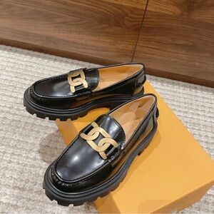 Elegant Black Loafers with Gold Detail